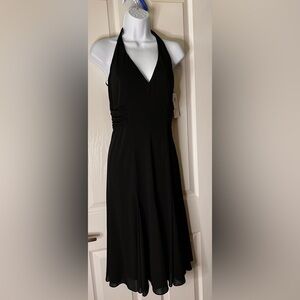 NWT David Meister Black Halter Rhinestone Ties Back Dress